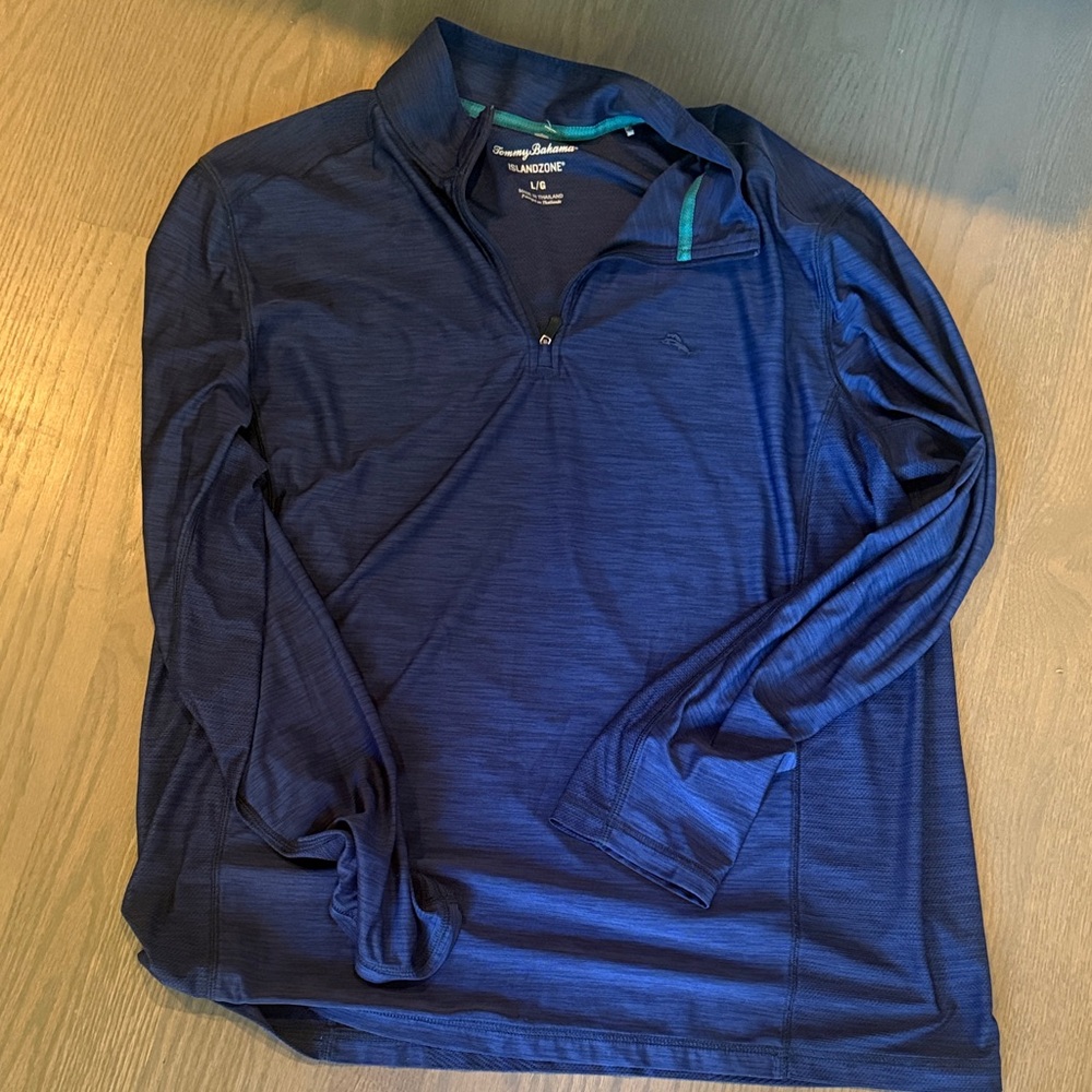 Tommy Bahama Navy Quarter-Zip Pullover with Teal Trim
